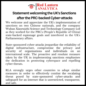 Statement Welcoming UK Imposing Sanctions After Chinese-Backed Cyber-attacks