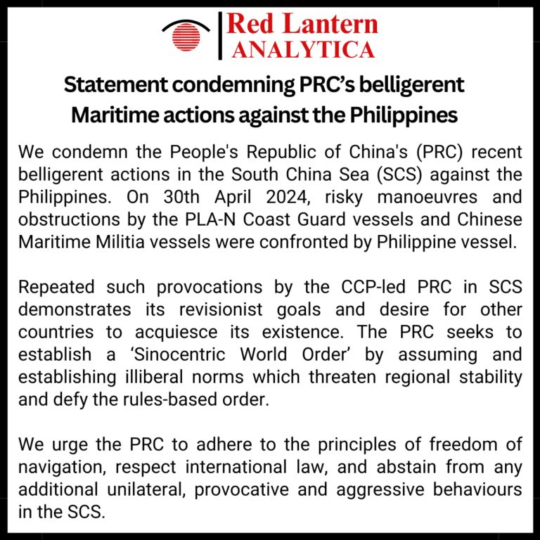 Statement condemning PRC’s belligerent Maritime actions against the Philippines Statement condemning PRC’s belligerent Maritime actions against the Philippines