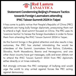 Statement on Beijing’s Pressure Tactics towards Foreign Lawmakers attending IPAC Taiwan Summit 2024 in Taipei