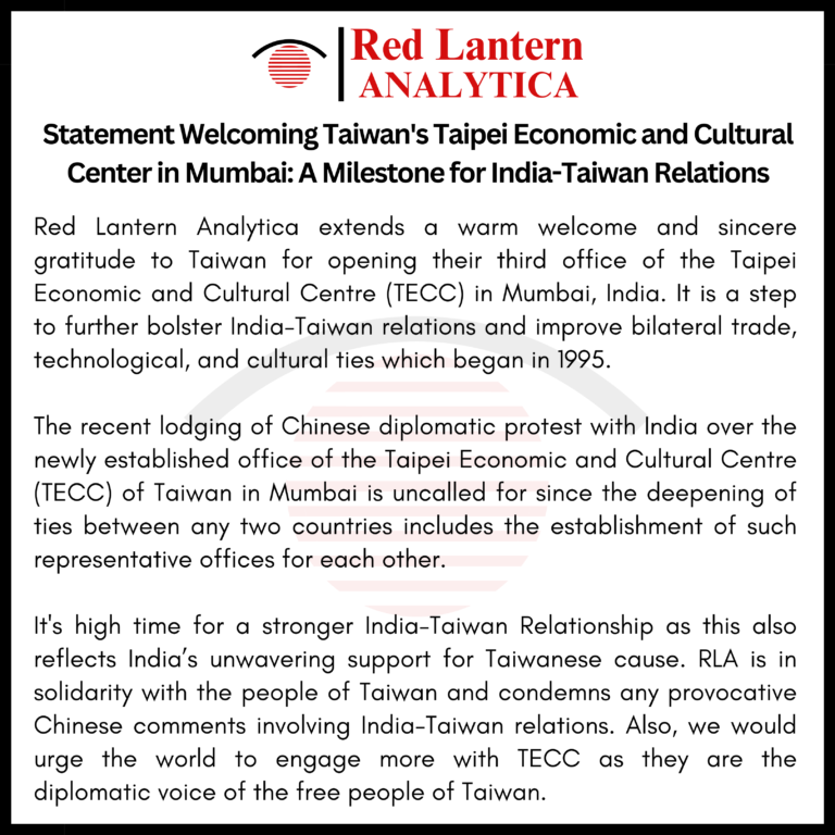 Statement Welcoming the opening of the Taipei Economic and Cultural Centre (TECC) in Mumbai